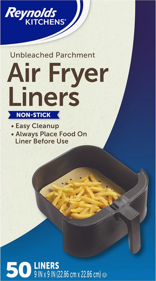 Reynolds Kitchens Air Fryer Liners Disposable, Unbleached Parchment Paper Sheets