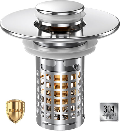 Bathroom Sink Drain Strainer, Pop-up Sink Drain Strainer with Removable Stainless Steel Strainer Basket Hair Catcher, Bathroom Sink Strainer for Bathroom Sink Stopper Replacement(1PCS)
