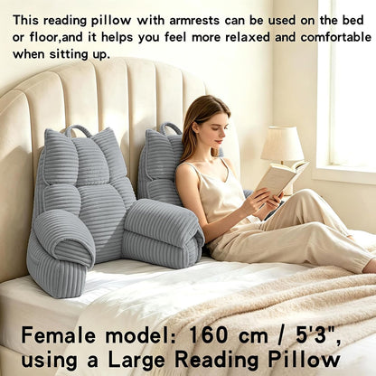 Reading Pillow for Bed with Arms, Back Support, Memory Foam（Grey Black）