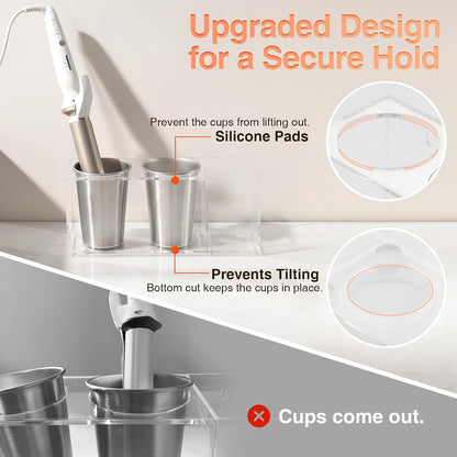 Hair Tool Organizer, Curling Iron Holder, Countertop/Wall Mount | Hair Brush & Spray Organizer, Hot Tools Holder for Vanity Bathroom, Under Sink/Adhesive/Screw Mount, Acrylic, Clear