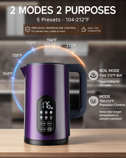 1.7L Stainless Steel Electric Kettle with Temperature Control–Black