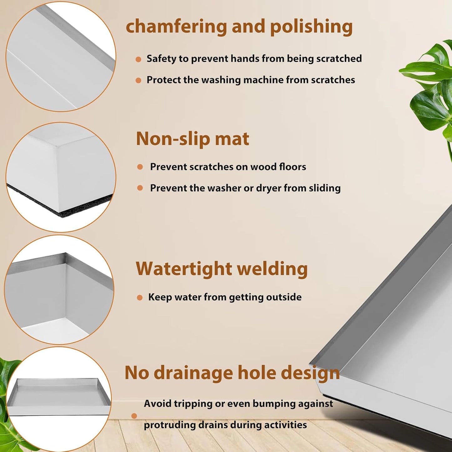 Upgraded 30" x 28"×2.5" 304 Stainless Steel Washing Machine Drip Pan | Heavy Duty Washer Drip Tray with Anti-slip Bottom Pad-Free with this Multi-Purpose Washer Drip Pan