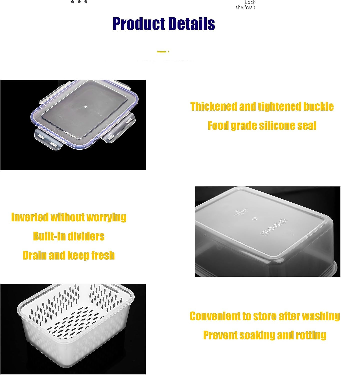 Fruit and Vegetable Storage Containers for Fridge, 6 Pcs/3 Sets Keep Fresh Produce Saver Containers Keeper, Food Storage Containers with Removable Colander (grey)