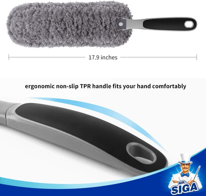 MR.SIGA Lint Free Microfiber Duster, Washable Duster for Household Cleaning | Microfibre hand duster, machine washable feather duster, dusters for cleaning, non slip handle, replaceable head