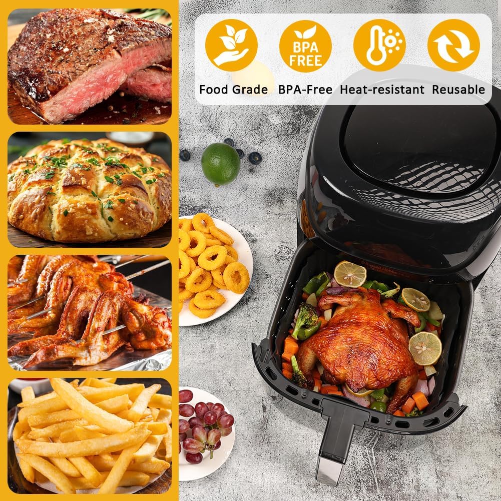 BYKITCHEN 9 Inch Square Silicone Air Fryer Liners for 6 to 8QT, Set of 2, Reusable Silicone Airfryer Tray Insert, Air Fryer Accessories for Corsori 6QT, Ninja Airfryer Pro XL 6.5QT, Gourmia & More