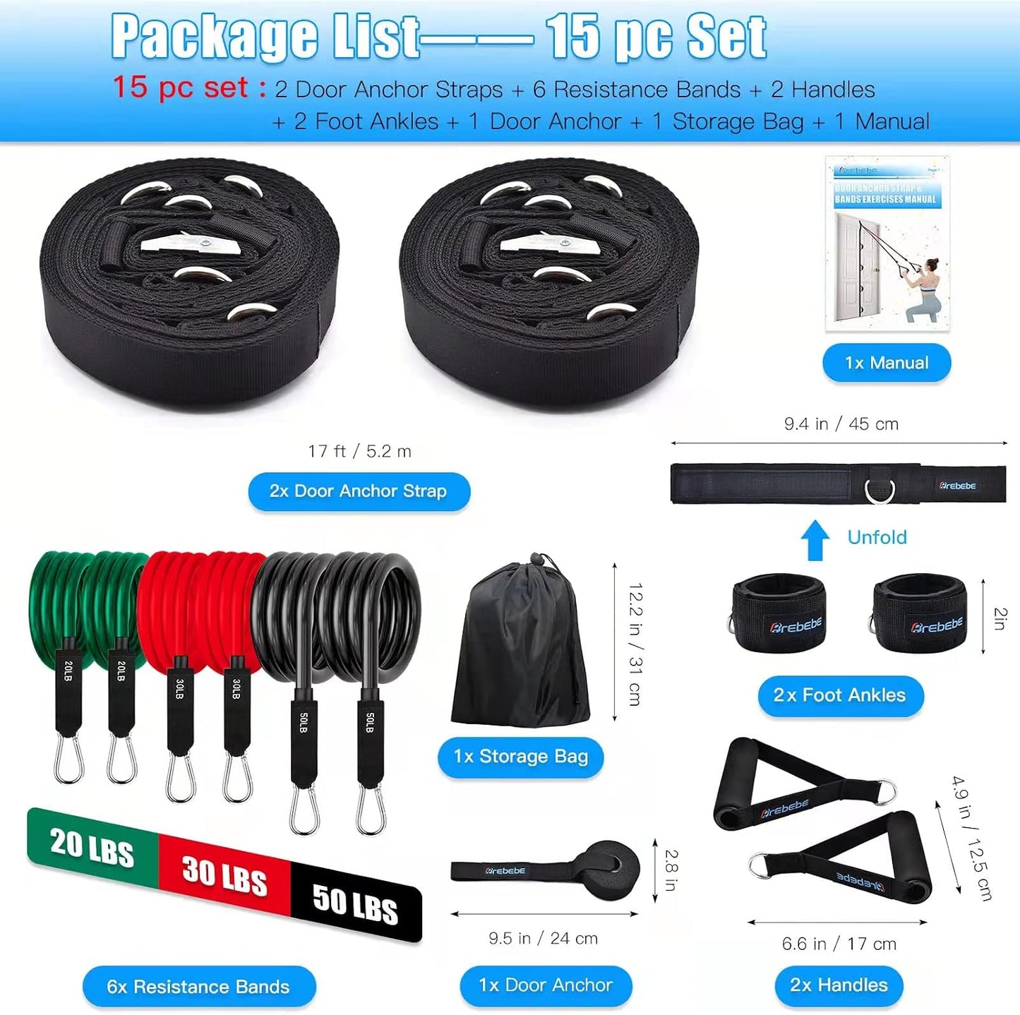 Brebebe Door Anchor Strap for Resistance Bands Exercises, Multi Point Anchor Gym Attachment for Home Fitness, Portable Door Band Resistance Workout Equipment, Easy to Install, Punch-Free, Nail-Free