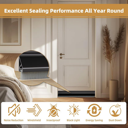 cuysfead 39" Door Draft Stopper for Bottom of Door with Brush,Strong Adhesive Under Door Sweep for Exterior & Interior,Soundproof Door Gap Filler Bottom Seal Dust Blocker and Noise Stopper,White