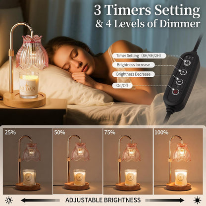 Flower Candle Warmer Lamp with Timer - Dimmable Electric Candle Lamp, Glod
