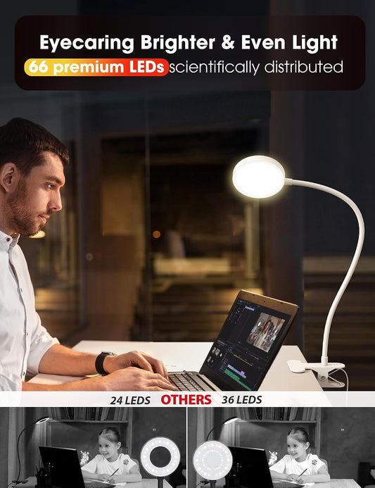 LiFMIRA Bed Lamp Clip on Light 8W 66 LED Reading Light for Bed White