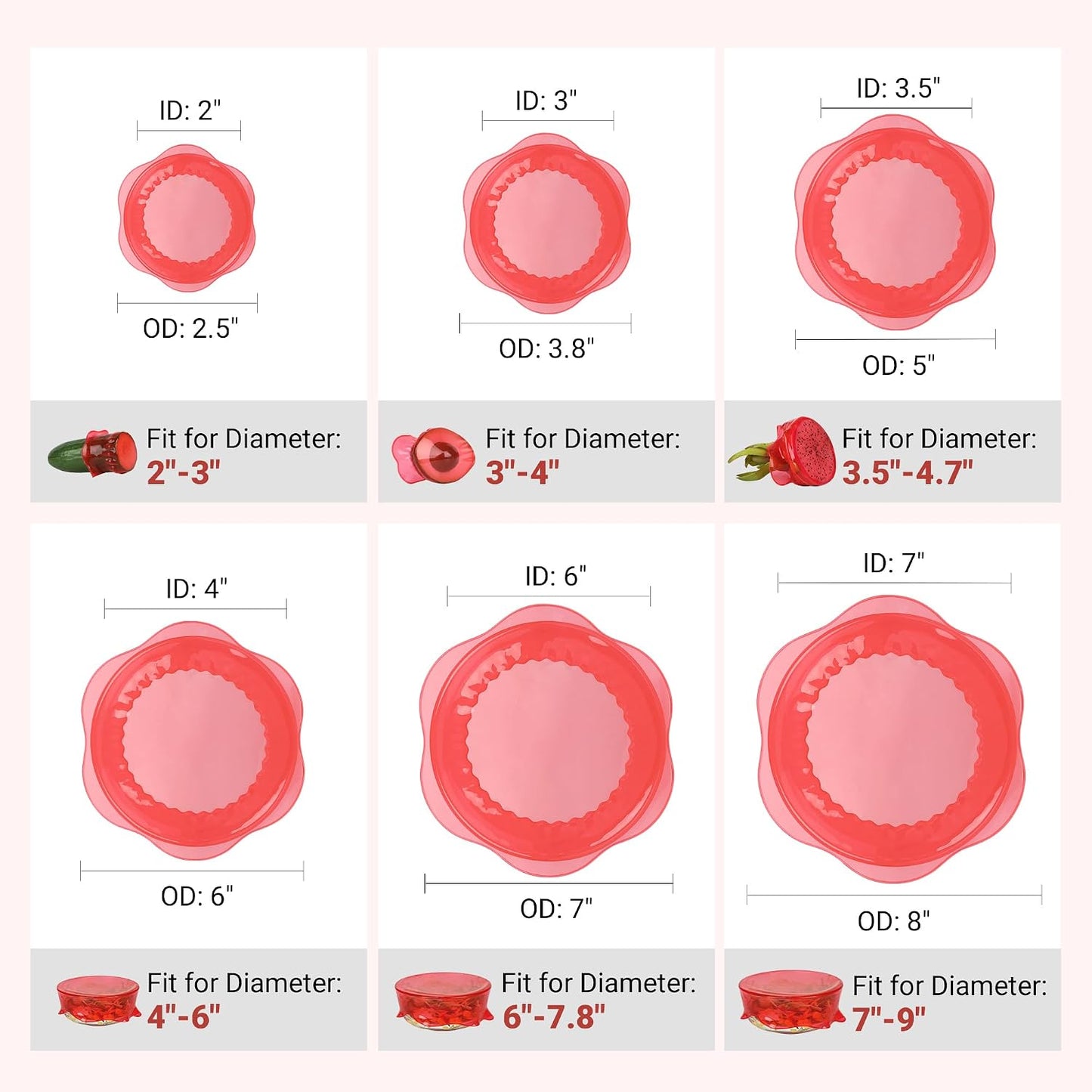 Silicone Stretch Lids for Food Storage in Fridge, Reusable Elastic Bowl Covers for Cup, Cans, Jars, Round & Rectangle Container, Food Grade Silicone Microwave Food Cover, Heat-Resistant, 6PCS