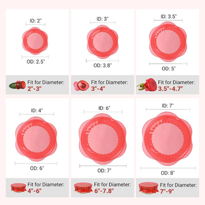 Silicone Stretch Lids for Food Storage in Fridge, Reusable Elastic Bowl Covers for Cup, Cans, Jars, Round & Rectangle Container, Food Grade Silicone Microwave Food Cover, Heat-Resistant, 6PCS