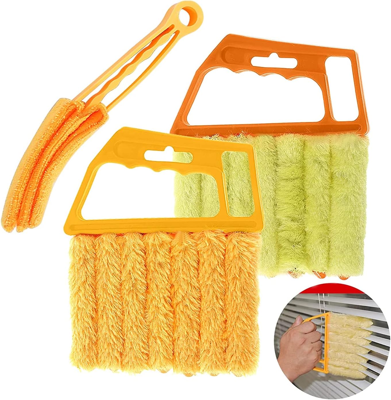 Mwellewm 2Pcs Window Venetian 7 Finger Dusting Cleaner Tool and 1Pc Window Blind Cleaner Duster Brush Hand-Held Window Shutters Venetian Shades Brush for Air Conditioner Duster Dirt