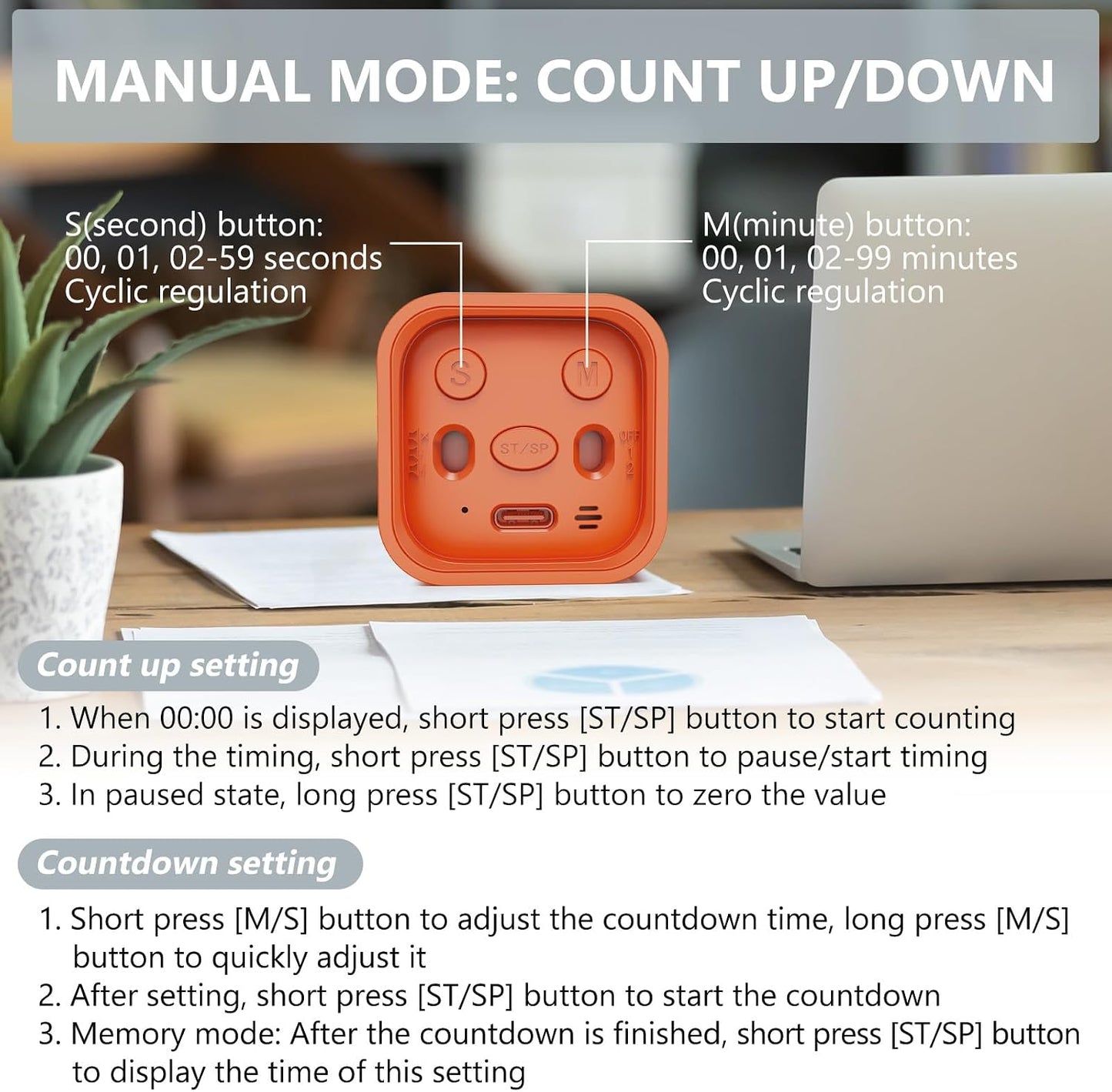 GuDoQi Multi-Function Cube Timer, 5/10/30/60 Min & Custom Count Down, Included Pause & Resume Feature, Silent, Vibrate & Adjustable Sound Alarm for Productivity in Tasks, Study & Kitchen, Purple