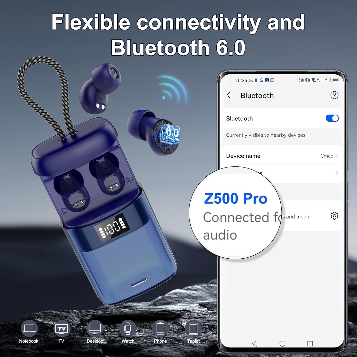 Sleep Earbuds Bluetooth 6.0 in Ear, Sleep Headphones with Sleep Monitor APP, 2026 New Mini Sleep Ear Buds with Small Earplugs for Side Sleepers, 48H Playtime Sleep Earphones with Sleep Mode Blue