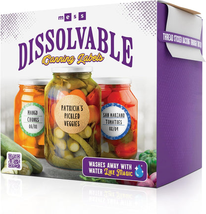 Dissolvable Canning Labels 0.5in Round, Removable Kraft Mason Jar Stickers | Water soluble, no residue, write on with pen, 200 per pack, jam, preserves, pantry, freezer, spice bottles, food storage