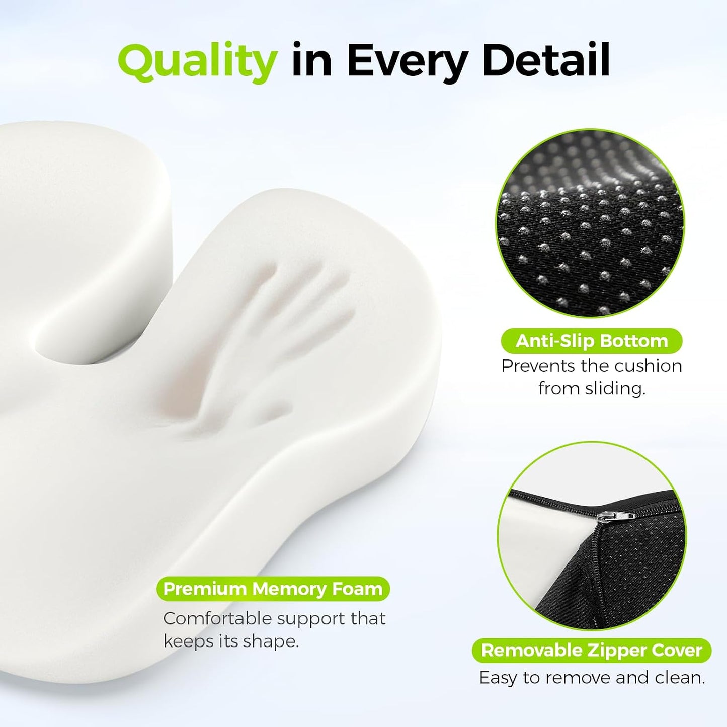 AUVON Gel Seat Cushion for Office Chairs, Ergonomic Memory Foam Chair Cushions for Long-Sitting Support & Sciatica, Back, Tailbone Pain Relief, Breathable Car Seat Cushion with Anti-Slip Base