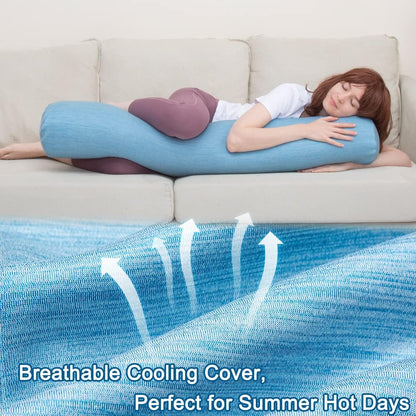 1 MIDDLE ONE Body Pillow for Adults, Bolster Pillow with Removable Velvet Cover, Long Round Cervical Roll Pillow, 35 x 7.87 Inches, Blue