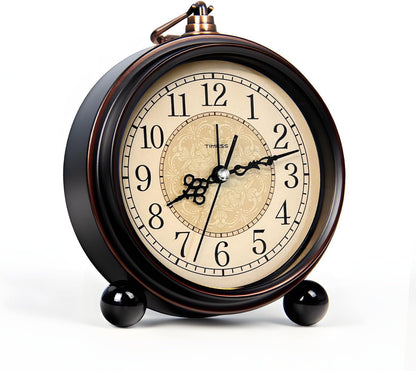 TIMESS 4.3-Inch Vintage Analog Alarm Clock, Silent Non-Ticking, Brown