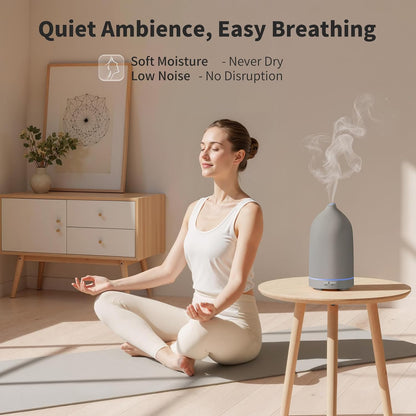 URPOWER 180ML Ceramic Essential Oil Diffuser, Ultrasonic Aromatherapy Diffuser with 7-Color Lights, Auto Shut-Off, Quiet Oil Diffuser for Bedroom, Home Office