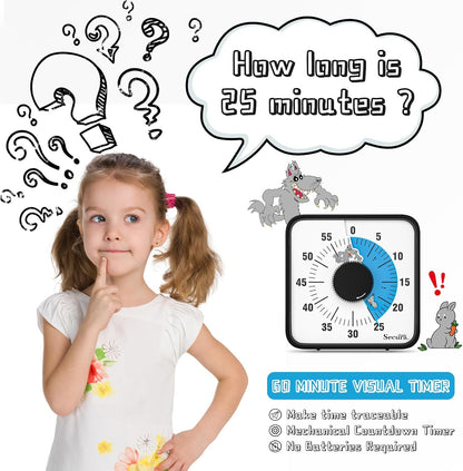 Secura Home 60-Minute Visual Timer, 7.5 Inch Oversize Countdown Timer Clock for Kids and Adults, Durable Mechanical Time Management Tool with Magnetic Backing （Sky Blue）