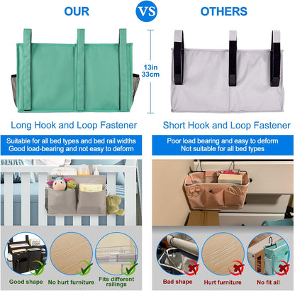 Surblue Bedside Caddy Hanging Organizer Storage Bag Pocket for Bunk, Hospital, College Dorm Rooms, Baby Bed Rails, Camp - 4 Pockets, 2 Hooks (Blue)