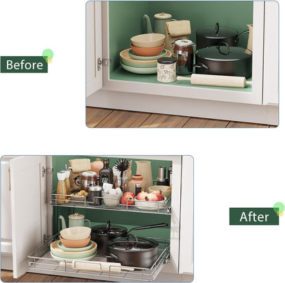 LOVMOR 2 Tier Individual Pull Out Cabinet Organizer 11" W x 18" D, Slide Out Kitchen Cabinet Storage Sliding Shelves
