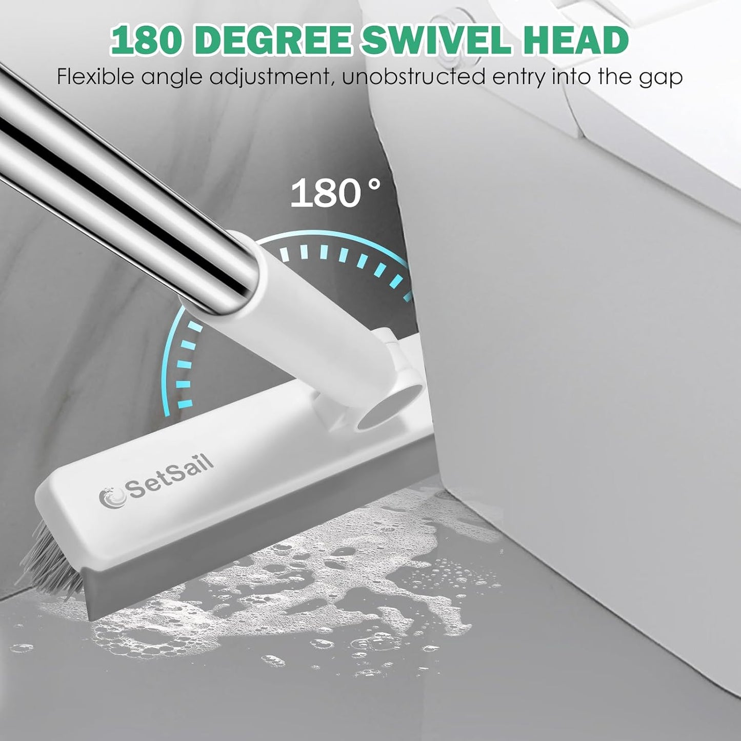 SetSail Floor Scrub Brush with 51-Inch Long Adjustable Handle 2 in 1 Scrape Brush Stiff Bristle Floor Scrubber for Cleaning Shower Bathroom Garage Kitchen Wall Deck Tub Tile | 2 in 1 Scrape Brush Stiff Bristle Floor Scrubber for Cleaning Shower Bathroom