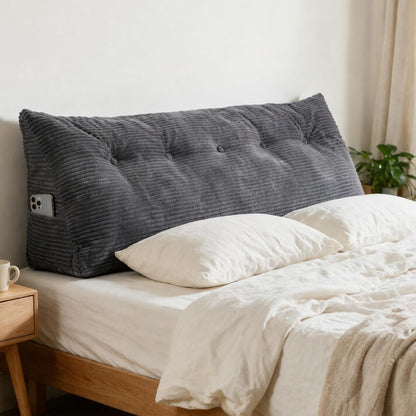 Headboard Pillow Queen, Wedge Headboard Pillow for Bed Sofa, Triangular Backrest Pillow with Removable Cover for Reading, Working, Sitting, Dark Grey