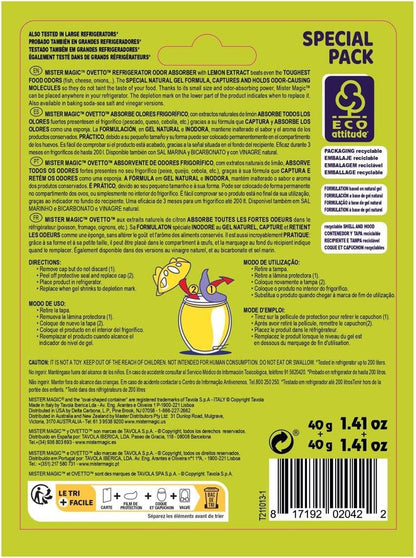 Mister Magic Refrigerator Odor Absorber – Natural Lemon Formula Gel, Odorless Fridge Deodorizer, Neutralizes Food Odors, Lasts Up to 90 Days, Safe for Food, Kitchen Supplies (1 Pack, Contains 2 Units)