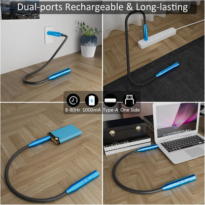 2 Pack Neck Book Lights, 3 Colors & 3 Brightness Levels, Flexible 380° Neck Light Rechargeable, LED Reading Lights for Books in Bed, 80 Hrs Lasting, Perfect for Reading, Knitting, Crafts, Repairs