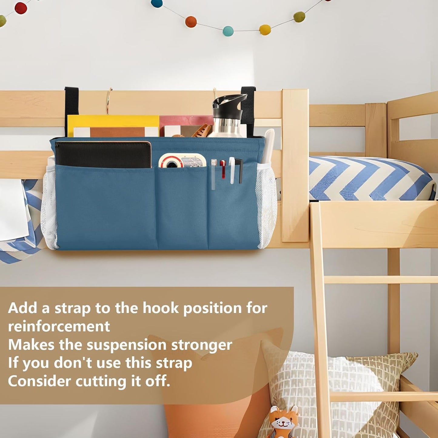 Black Bedside Caddy Storage Bag Bedside Organizer for Bed Rails College Dorm Room Organizer Caddy Hanging Shelf 6 Pockets with Hooks for Drinks Magazine Phone Holder
