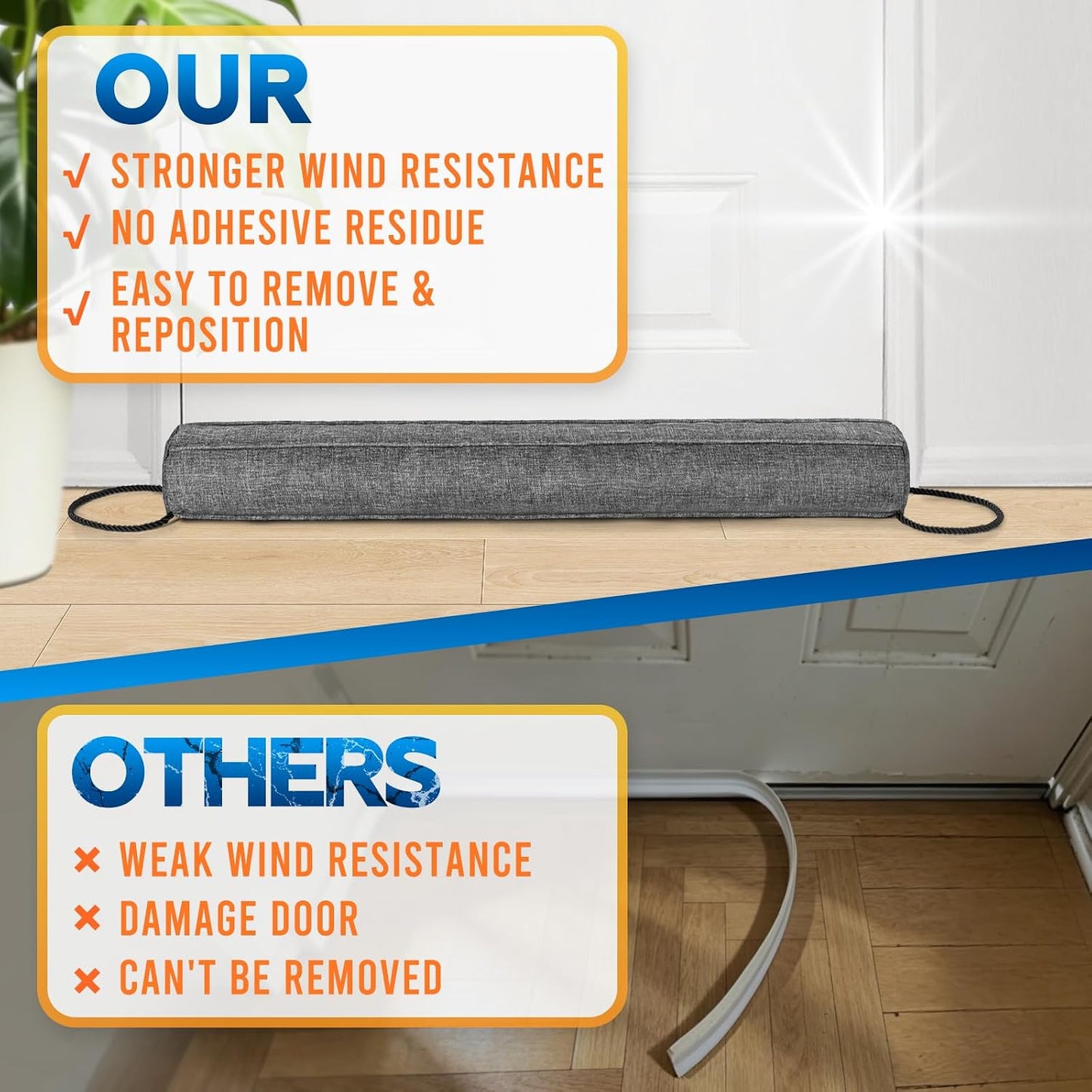 Comfyanno 38” Weighted Under Door Draft Stopper, 2.2lb Door Wind Blocker | Fits 3” Large Gap, Block Air Draft from Bottom Door, Fits Front Door, Bedroom Door, Interior Door, Easy to Install, Black