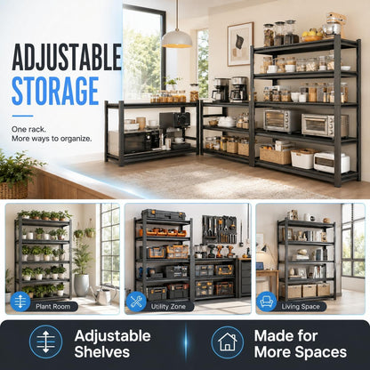 Heavy Duty Over Washer and Dryer Storage Shelf, 5 Tier Adjustable Metal Laundry Room Organizer, Freestanding Utility Shelving Rack, Rust Resistant Steel Storage Shelf, Black, 35.4"Wx 15.7"Dx 71.2"H