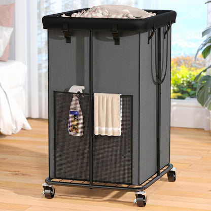 Laundry Hamper with Wheels, 150L Rolling Laundry Basket with Bag & Handles | Sturdy Metal Frame | Removable Bag | Large & Tall Dirty Clothes Hampers for Laundry Room, Bedroom, Dorm, Bathroom-Black