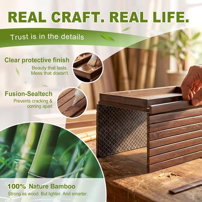 Sofa Arm Tray, Fits 6.5"+ Couch Armrest, Foldable Bamboo Large Storage Tray | Sturdy 12.5" x 5.8" Storage Compartment, Portable Chair Couch Caddy Arm Tray, For Cup TV Snacks Phone
