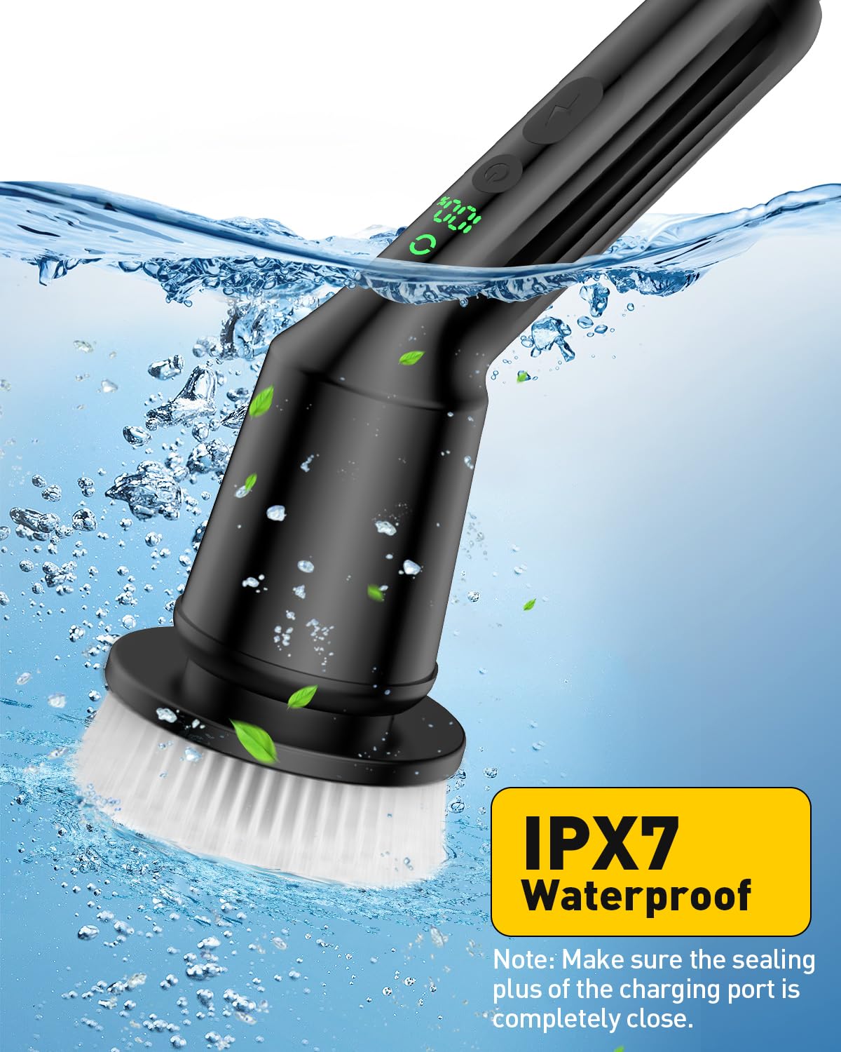 Electric Spin Scrubber for Bathroom, Shower Scrubber with Long Handle | Shower Cleaner Brushes, IPX7 Waterproof & 2 Speed, 3 Brush Heads, 90min Runtime, Bathroom Cleaning Supplies for Toilet Tub