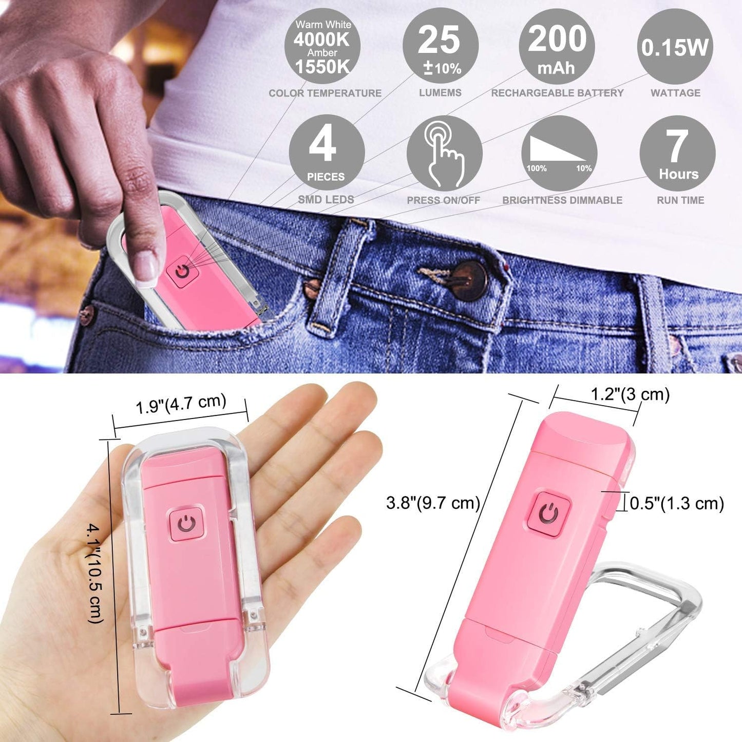LUXSWAY USB Rechargeable Book Light for Reading,Small Book Reading Light in Bed,Clip On Bookmark Kids Light for Bed,Brightness Adjustable for Eye Care,2 4000K and 2 1550K LEDs for Bookworms