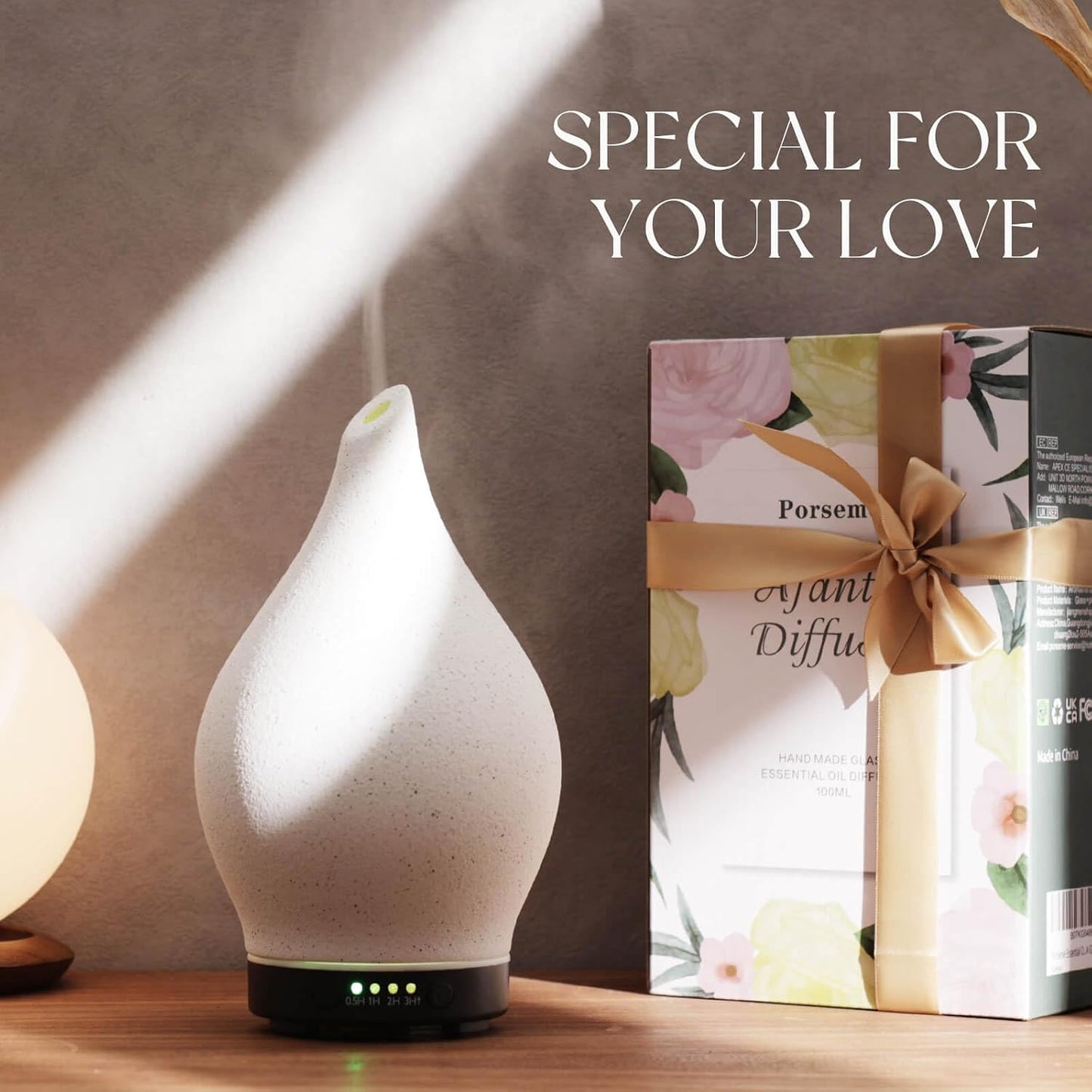 Porseme Oil Diffuser 3D Glass Aromatherapy Ultrasonic Humidifier, Air Refresh Auto Shut-Off, Timer Setting, BPA Free for Home Hotel Yoga Leisure SPA Gift 150ml Last 6H - Colors B