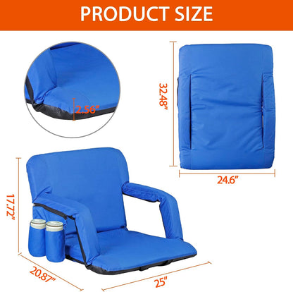 LEMY 20.5"/ 25" Wide Adjustable Stadium Seat for Bleachers Portable Water Resistant Stadium Chair with Back/Arms/Cushion for Outdoor or Indoor