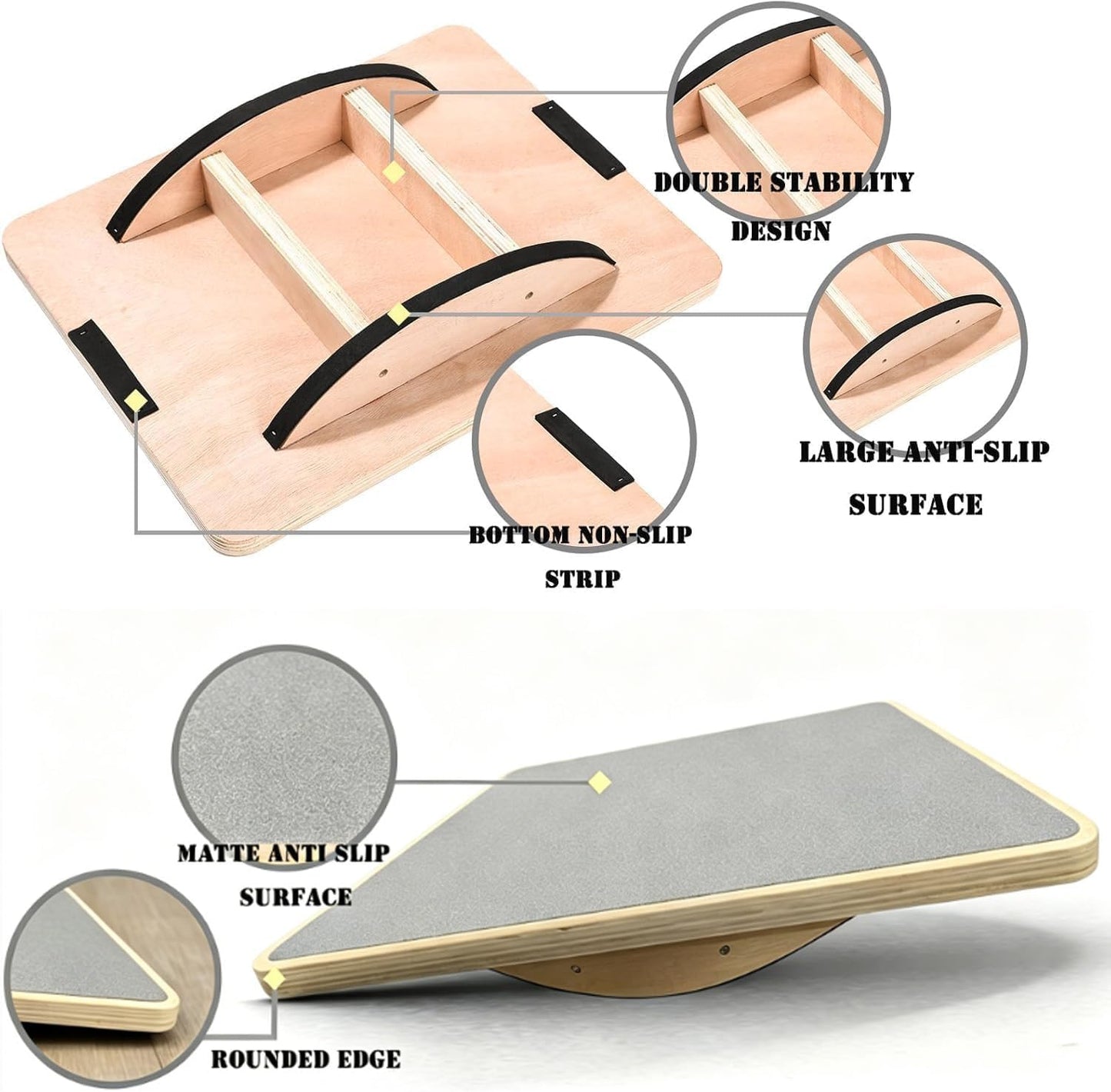 Balance Board Wooden Wobble Board for Adults Anti-Slip Board for Physical Therapy & Core Strength, Ideal Balance Board for Standing Desk with Ankle Support