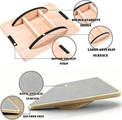 Balance Board Wooden Wobble Board for Adults Anti-Slip Board for Physical Therapy & Core Strength, Ideal Balance Board for Standing Desk with Ankle Support