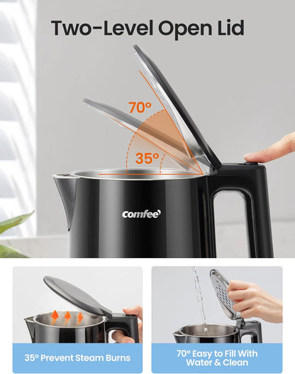 COMFEE Electric Kettle, 1.7L, Auto Shut-Off, 1500W, Black, stainless steel