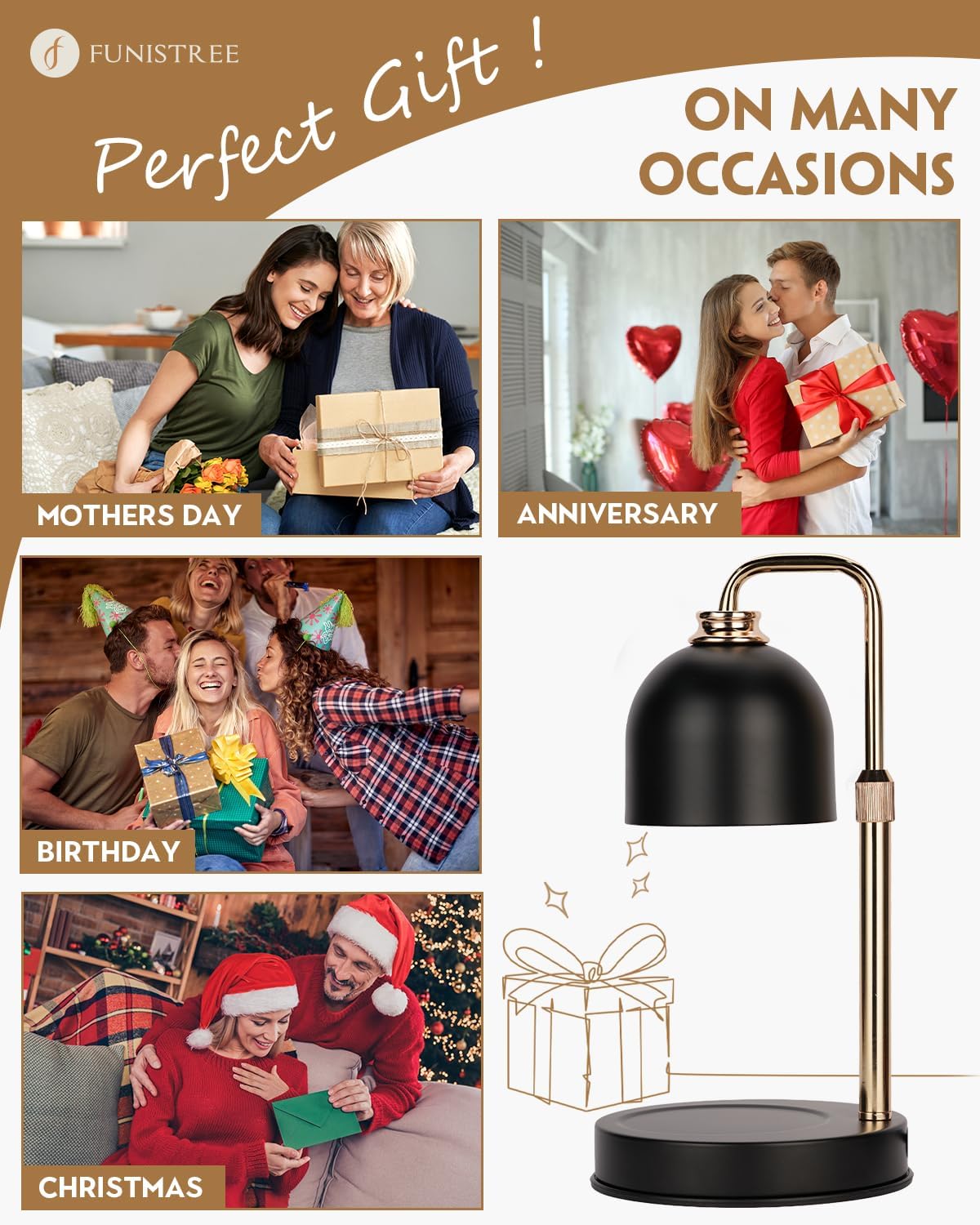 Modern Candle Warmer Lamp with Timer, Dimmable Candle Lamp Warmer, Mothers Day Birthday Gifts for Women Men, Black Candle Warmer, Adjustable Candle Light Warmer, Cozy Living Room Bedroom Home Decor