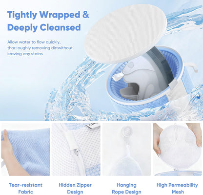 2-Pack Shoe Washing Machine Bags for Sneakers & Delicate Shoes, White | 3X Fade-resistant Fabric and 20,000+ Dense Fibers Lift Dirt, Protect Shoes and Reduce Scrubbing, Washer / Dryer Safe