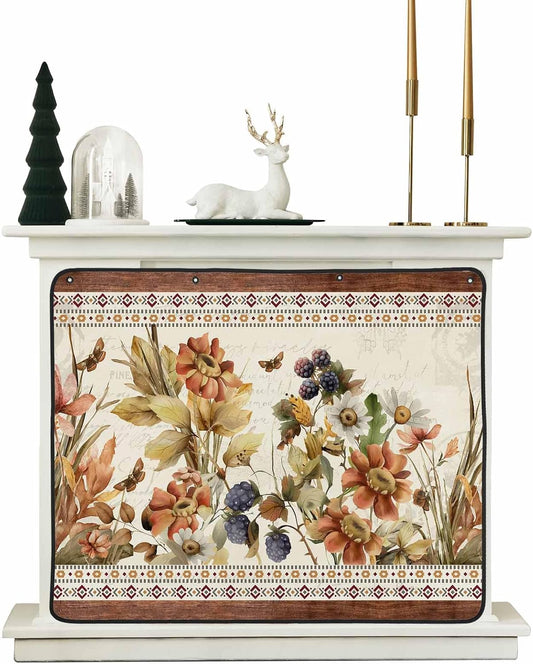 Vintage Floral Magnetic Fireplace Cover, Fireplace Draft Blocker, Elegant Pastoral Botanical Retro Art Fireplaces Blanket for Heat Loss/Cold Air, Fireplaces Draft Stopper Cover for Inside 45"x34"