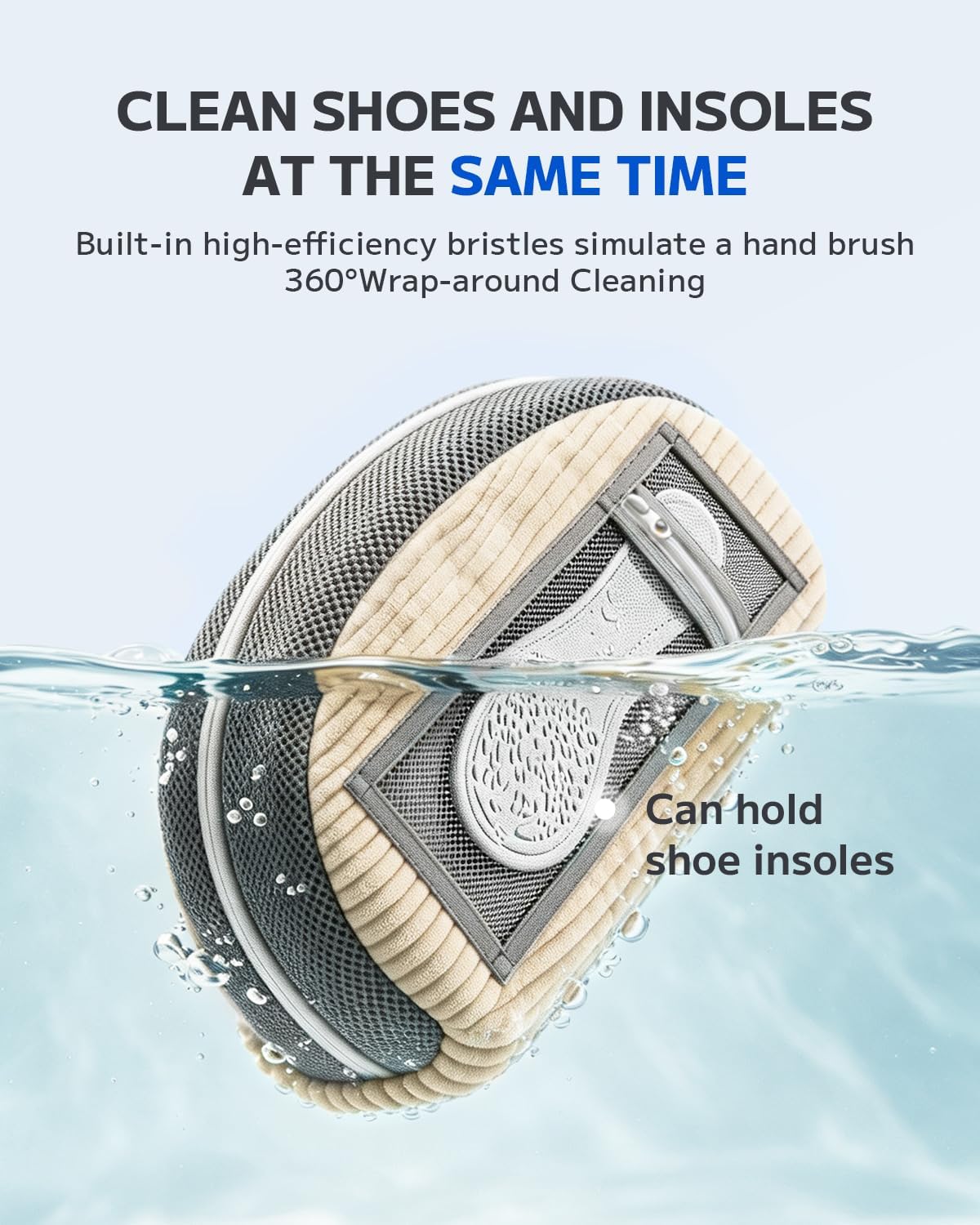 Shoe Washing Bag, Laundry Shoe Bag for Washer and Dryer, Sneaker Cleaning Protection Bag for Tennis, Casual, Athletic Shoes, with Mesh Pocket for Insoles, Self-Locking Zipper (Grey 2pcs)