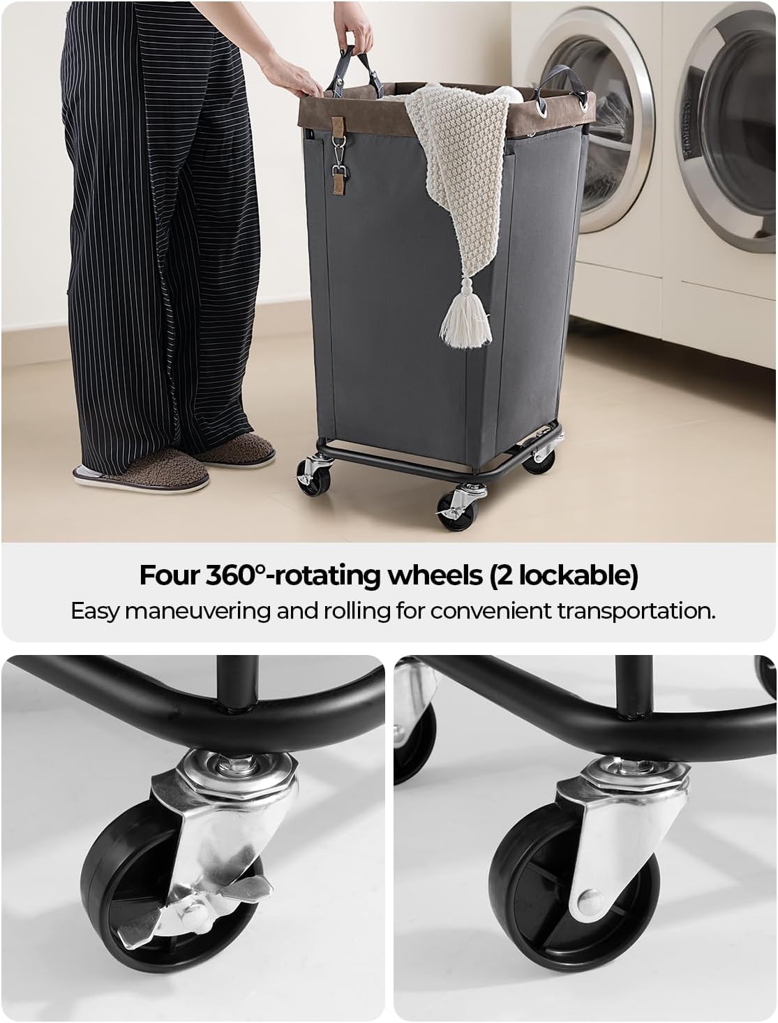 StorageWorks 160L Laundry Basket with Wheels, Rolling Hampers for Clothing | Beige Laundry Basket with Wheels, Metal Frame & Handles, Rolling Hamper for Bedroom, Bathroom, Dorm, Hotel