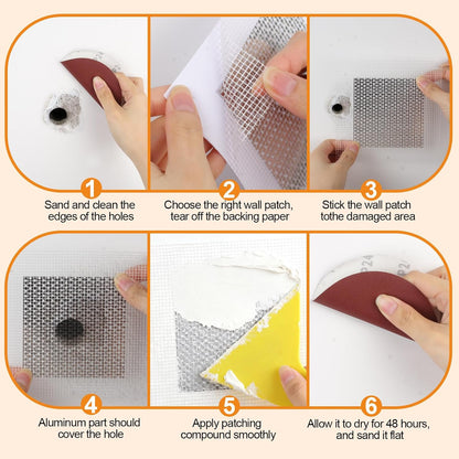 Romeda Drywall Patch Kit 11 Pack, 4/6/8 Inch Wall Patch with Extended Self Adhesive Mesh, Dry Wall Patch with Scraper and Sandpaper for Hole Repair