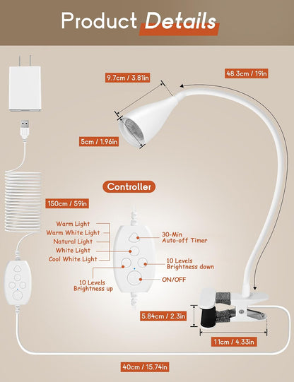 Reading Light for Book in Bed,Clip on Light Reading Lamp with Adapter Black