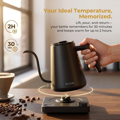 Gooseneck Electric Kettle Coffee Kettle with ±1°F Temperature Control, 27oz/0.8L 1200W Rapid Heating, 2Hours Keep Warm Automatic Shut Off Stainless Steel for Pour Over Coffee & Tea - Black